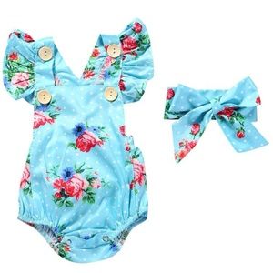 Girls Flower Rompers with Headband